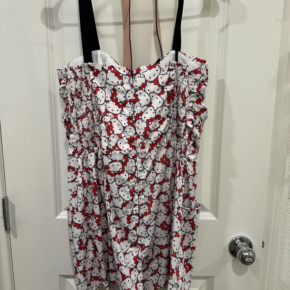 Unique Vintage White and Red Hello Kitty Print Romper with Black Bow - Picture 3 of 8